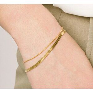 Double Layer Herringbone Bracelet 18K Gold Plated Stainless Steel Waterproof